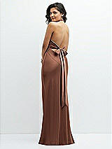 Rear View Thumbnail - Cognac Plunge Halter Open-Back Maxi Bias Dress with Low Tie Back