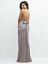 Rear View Thumbnail - Cashmere Gray Plunge Halter Open-Back Maxi Bias Dress with Low Tie Back