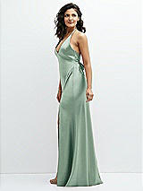 Side View Thumbnail - Seagrass Plunge Halter Open-Back Maxi Bias Dress with Low Tie Back