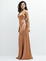 Side View Thumbnail - Toffee Plunge Halter Open-Back Maxi Bias Dress with Low Tie Back