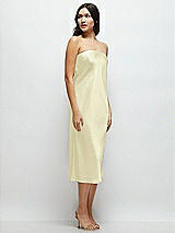 Side View Thumbnail - Butter Yellow Strapless Midi Bias Column Dress with Peek-a-Boo Corset Back