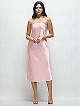 Front View Thumbnail - Ballet Pink Strapless Midi Bias Column Dress with Peek-a-Boo Corset Back