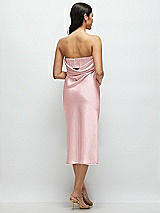 Rear View Thumbnail - Ballet Pink Strapless Midi Bias Column Dress with Peek-a-Boo Corset Back