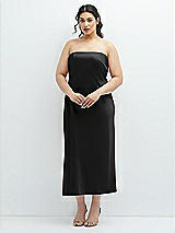 Alt View 1 Thumbnail - Black Strapless Midi Bias Column Dress with Peek-a-Boo Corset Back