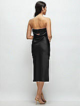 Rear View Thumbnail - Black Strapless Midi Bias Column Dress with Peek-a-Boo Corset Back