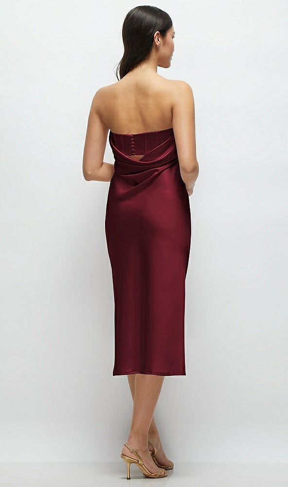 Back View - Cabernet Strapless Midi Bias Column Dress with Peek-a-Boo Corset Back