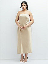 Alt View 1 Thumbnail - Champagne Strapless Midi Bias Column Dress with Peek-a-Boo Corset Back