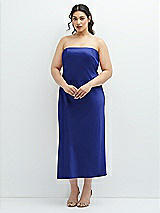 Alt View 1 Thumbnail - Cobalt Blue Strapless Midi Bias Column Dress with Peek-a-Boo Corset Back