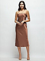 Front View Thumbnail - Cognac Strapless Midi Bias Column Dress with Peek-a-Boo Corset Back