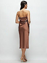 Rear View Thumbnail - Cognac Strapless Midi Bias Column Dress with Peek-a-Boo Corset Back