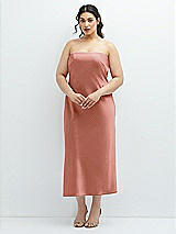 Alt View 1 Thumbnail - Desert Rose Strapless Midi Bias Column Dress with Peek-a-Boo Corset Back