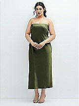 Alt View 1 Thumbnail - Olive Green Strapless Midi Bias Column Dress with Peek-a-Boo Corset Back