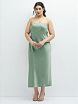 Alt View 1 Thumbnail - Seagrass Strapless Midi Bias Column Dress with Peek-a-Boo Corset Back