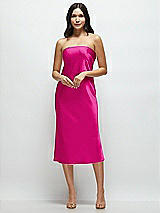 Front View Thumbnail - Think Pink Strapless Midi Bias Column Dress with Peek-a-Boo Corset Back