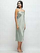 Side View Thumbnail - Willow Green Strapless Midi Bias Column Dress with Peek-a-Boo Corset Back