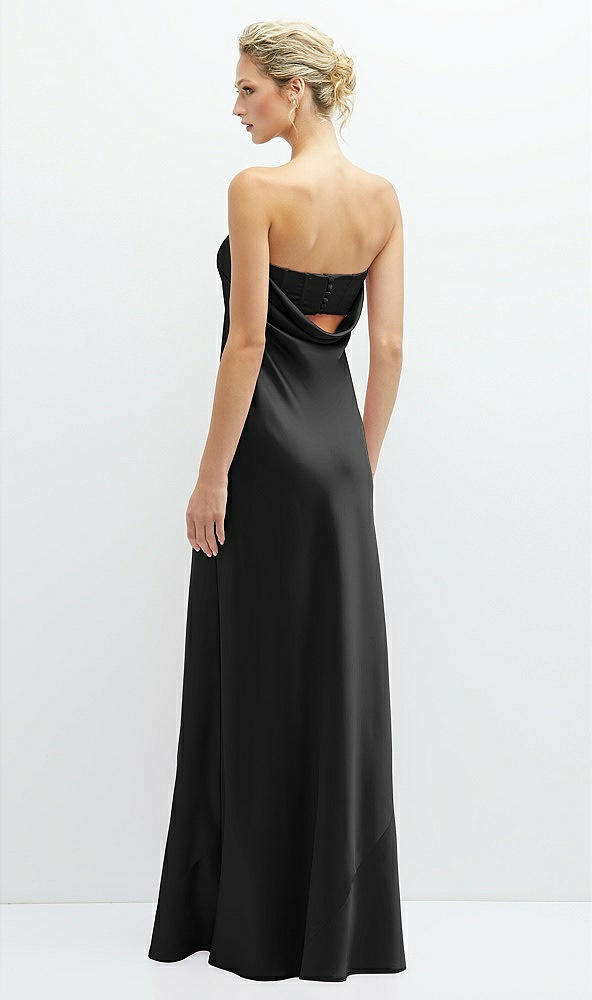 Back View - Black Strapless Maxi Bias Column Dress with Peek-a-Boo Corset Back