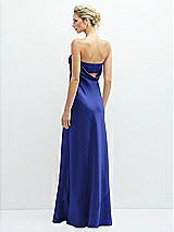 Rear View Thumbnail - Cobalt Blue Strapless Maxi Bias Column Dress with Peek-a-Boo Corset Back
