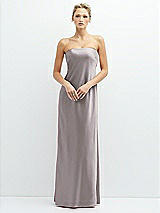 Front View Thumbnail - Cashmere Gray Strapless Maxi Bias Column Dress with Peek-a-Boo Corset Back