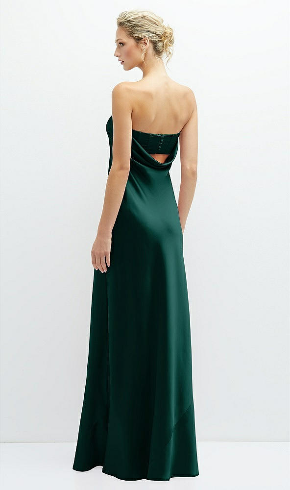 Back View - Evergreen Strapless Maxi Bias Column Dress with Peek-a-Boo Corset Back