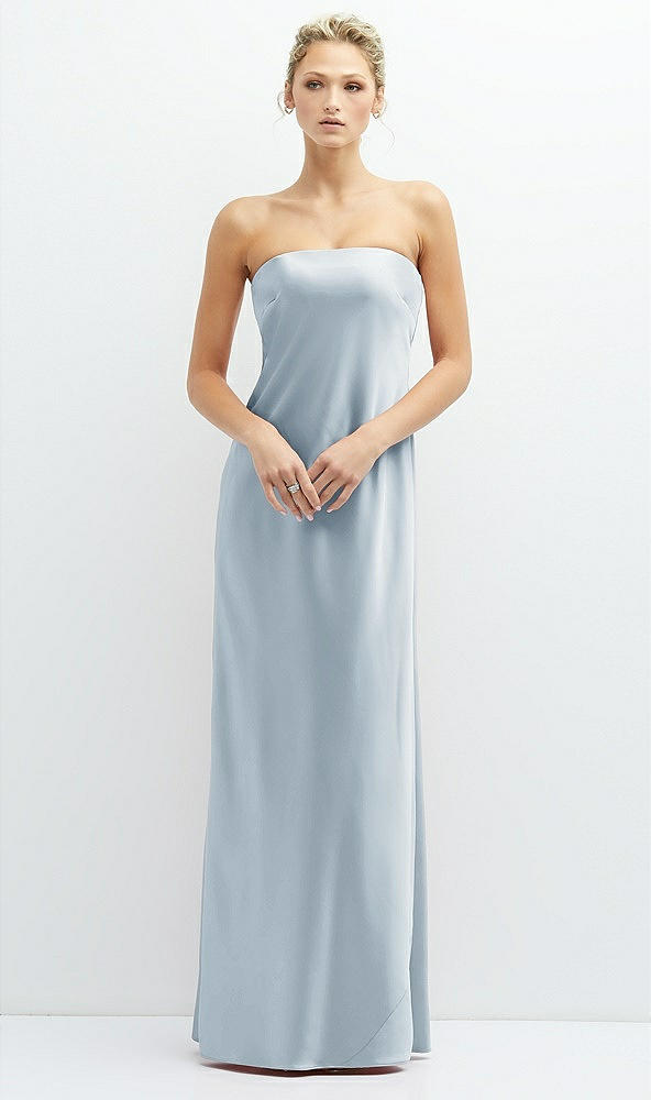 Front View - Mist Strapless Maxi Bias Column Dress with Peek-a-Boo Corset Back
