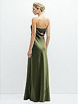Rear View Thumbnail - Olive Green Strapless Maxi Bias Column Dress with Peek-a-Boo Corset Back