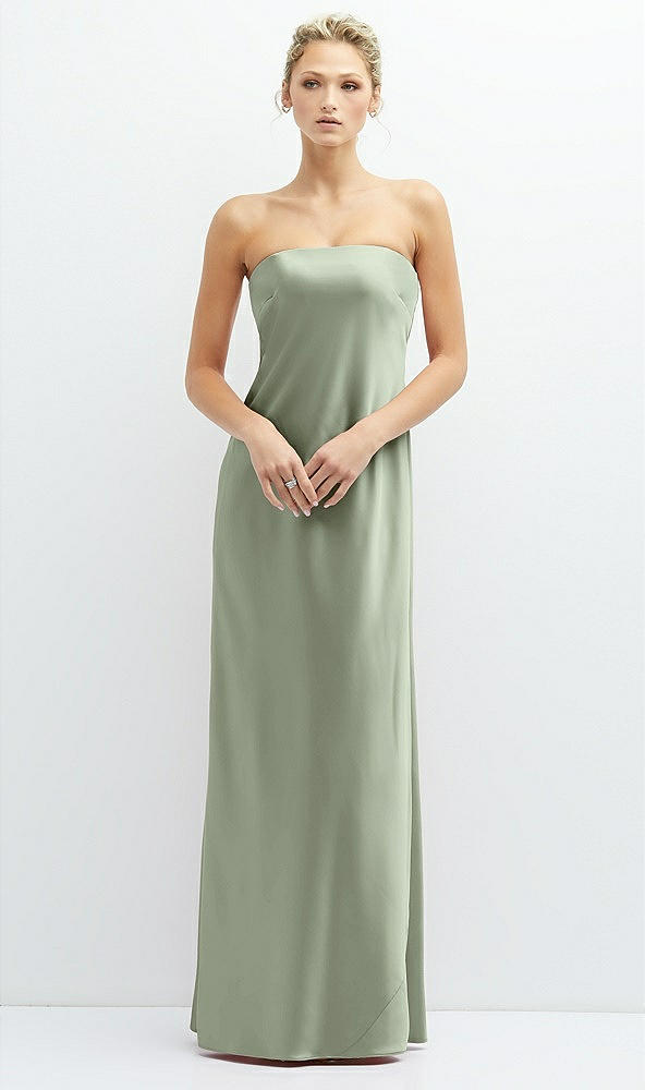 Front View - Sage Strapless Maxi Bias Column Dress with Peek-a-Boo Corset Back