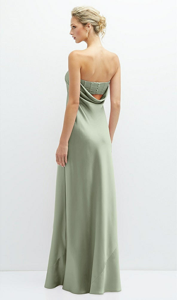 Back View - Sage Strapless Maxi Bias Column Dress with Peek-a-Boo Corset Back