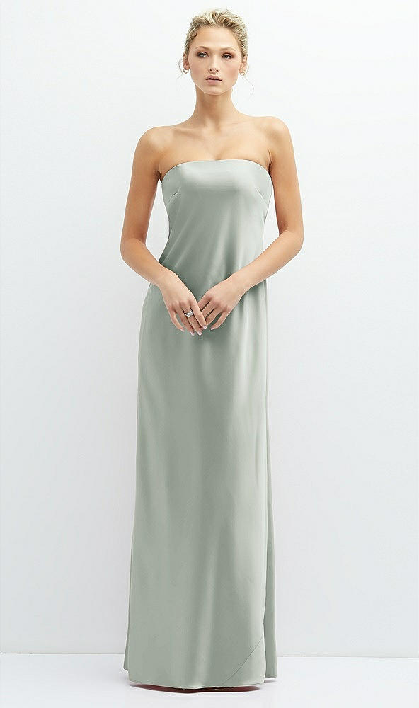 Front View - Willow Green Strapless Maxi Bias Column Dress with Peek-a-Boo Corset Back