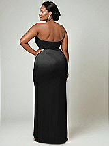 Alt View 2 Thumbnail - Black Strapless Topstitched Corset Satin Maxi Dress with Draped Column Skirt