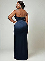 Alt View 2 Thumbnail - Midnight Navy Strapless Topstitched Corset Satin Maxi Dress with Draped Column Skirt