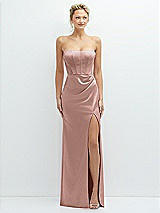 Front View Thumbnail - Neu Nude Strapless Topstitched Corset Satin Maxi Dress with Draped Column Skirt