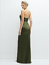 Rear View Thumbnail - Olive Green Strapless Topstitched Corset Satin Maxi Dress with Draped Column Skirt