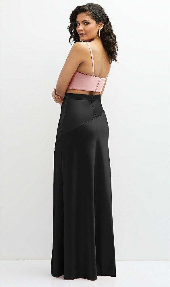 Back View - Black Satin Mix-and-Match High Waist Seamed Bias Skirt