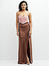 Front View Thumbnail - Cognac Satin Mix-and-Match High Waist Seamed Bias Skirt