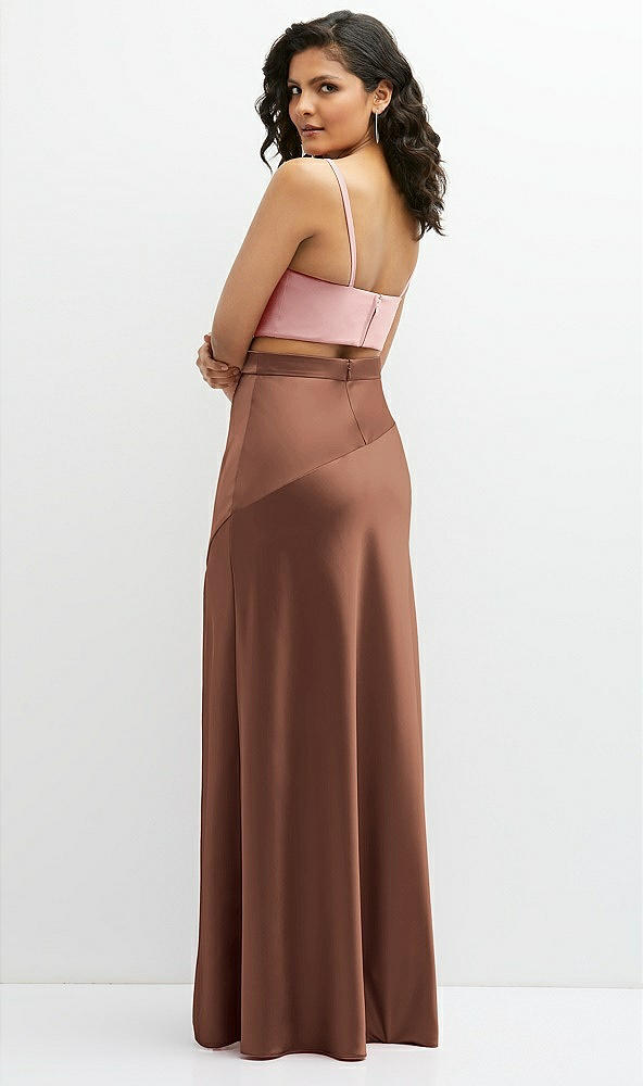 Back View - Cognac Satin Mix-and-Match High Waist Seamed Bias Skirt