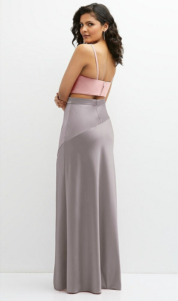 Back View - Cashmere Gray Satin Mix-and-Match High Waist Seamed Bias Skirt