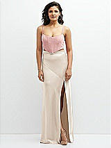 Front View Thumbnail - Oat Satin Mix-and-Match High Waist Seamed Bias Skirt