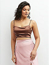 Front View Thumbnail - Cognac Satin Mix-and-Match Draped Midriff Top