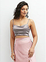 Front View Thumbnail - Cashmere Gray Satin Mix-and-Match Draped Midriff Top