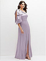 Side View Thumbnail - Lilac Haze One-Shoulder Satin Maxi Dress with Chic Oversized Shoulder Bow