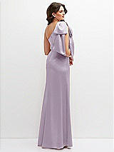 Rear View Thumbnail - Lilac Haze One-Shoulder Satin Maxi Dress with Chic Oversized Shoulder Bow