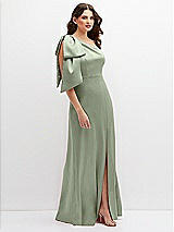 Side View Thumbnail - Sage One-Shoulder Satin Maxi Dress with Chic Oversized Shoulder Bow
