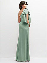 Rear View Thumbnail - Seagrass One-Shoulder Satin Maxi Dress with Chic Oversized Shoulder Bow