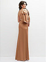 Rear View Thumbnail - Toffee One-Shoulder Satin Maxi Dress with Chic Oversized Shoulder Bow