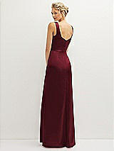 Rear View Thumbnail - Cabernet Square-Neck Satin A-line Maxi Dress with Front Slit