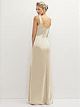 Rear View Thumbnail - Champagne Square-Neck Satin A-line Maxi Dress with Front Slit