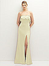 Front View Thumbnail - Butter Yellow Soft Ruffle Cuff Strapless Trumpet Dress with Front Slit