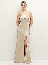 Front View Thumbnail - Champagne Soft Ruffle Cuff Strapless Trumpet Dress with Front Slit