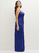 Side View Thumbnail - Cobalt Blue Asymmetrical Draped Pleat Wrap Satin Maxi Dress
