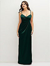 Front View Thumbnail - Evergreen Asymmetrical Draped Pleat Wrap Satin Maxi Dress